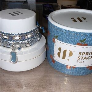 JP Stackable Blue and Silver Charm Bracelet Set